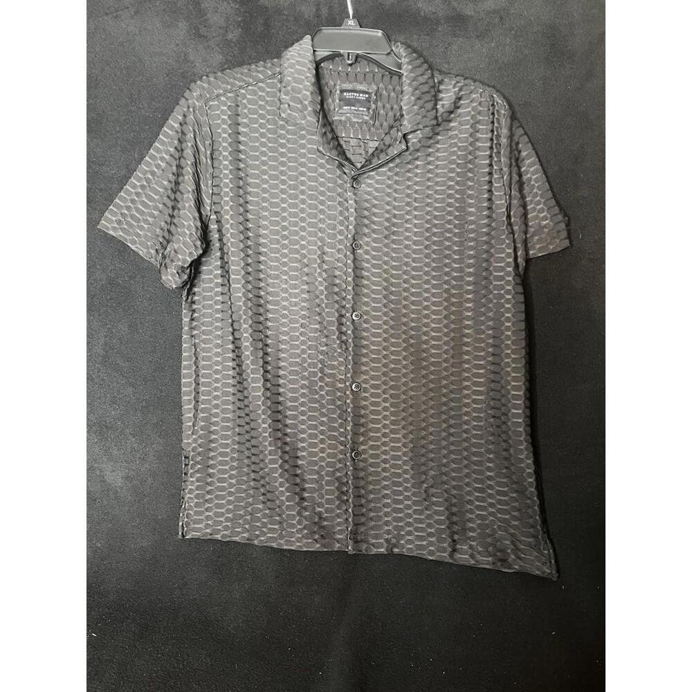 Cactus Man Textured Waffle Short Sleeve Button-Up Shirt Florida Size M